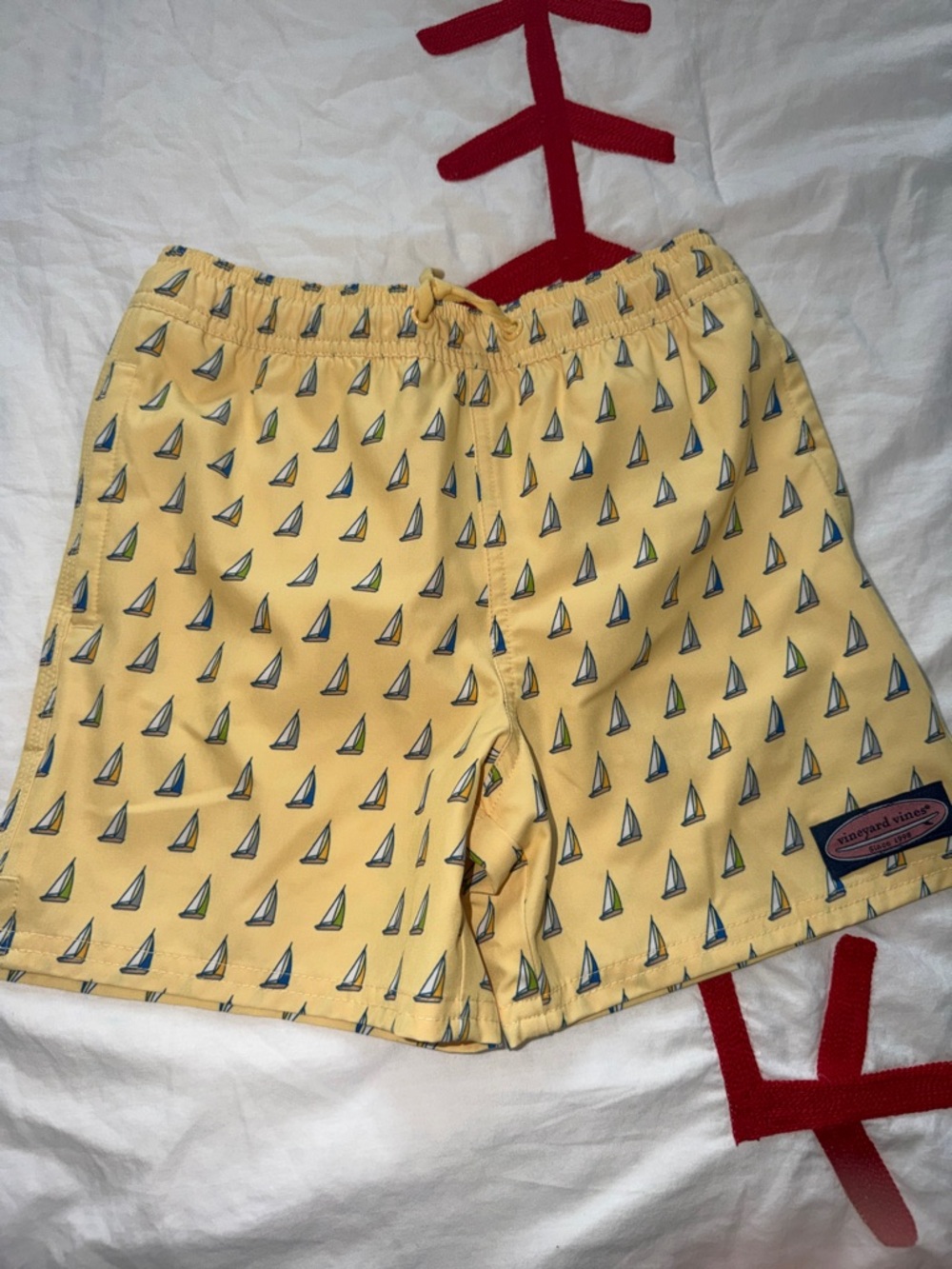 Vineyard Vines Yellow Sailboat Print Swim Shorts